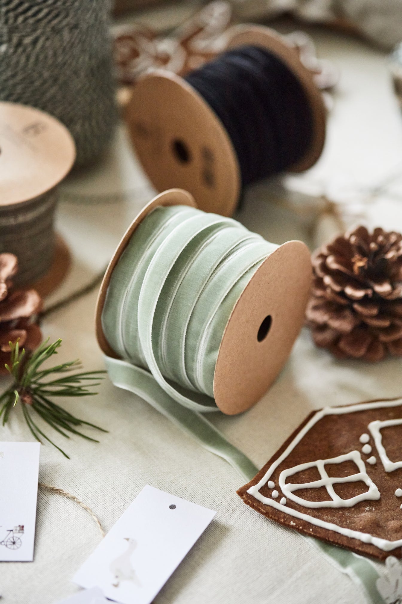 Veloursband | Staubig grün