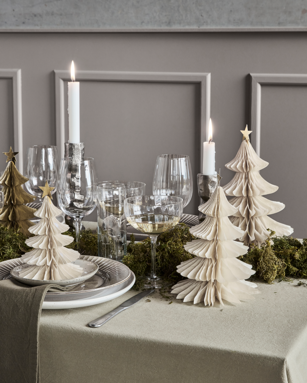 Weihnachtsbaum aus Papier |  Elfenbein 3-er Set