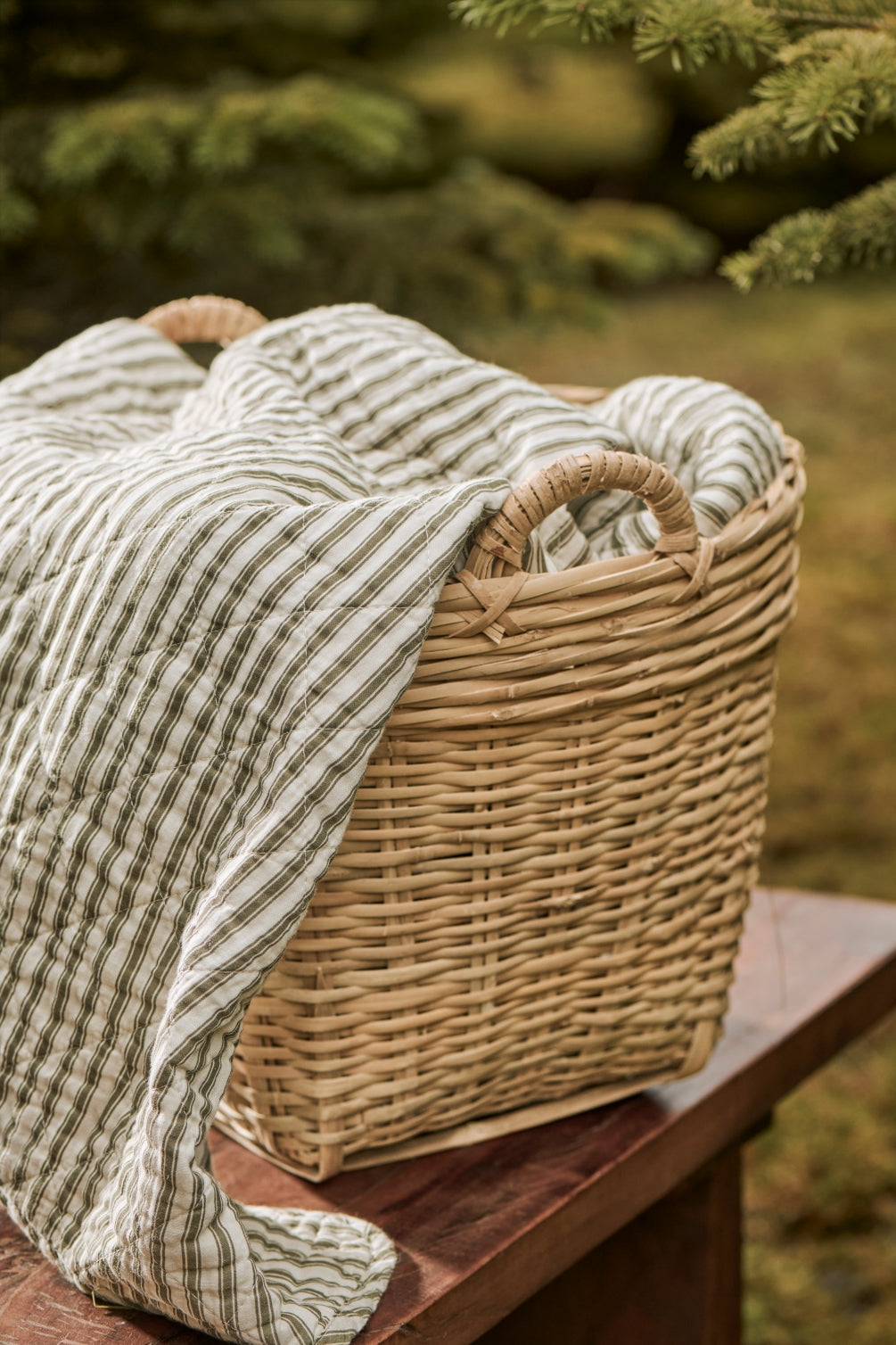 Decke STREIFEN | Olivegrün - Sand