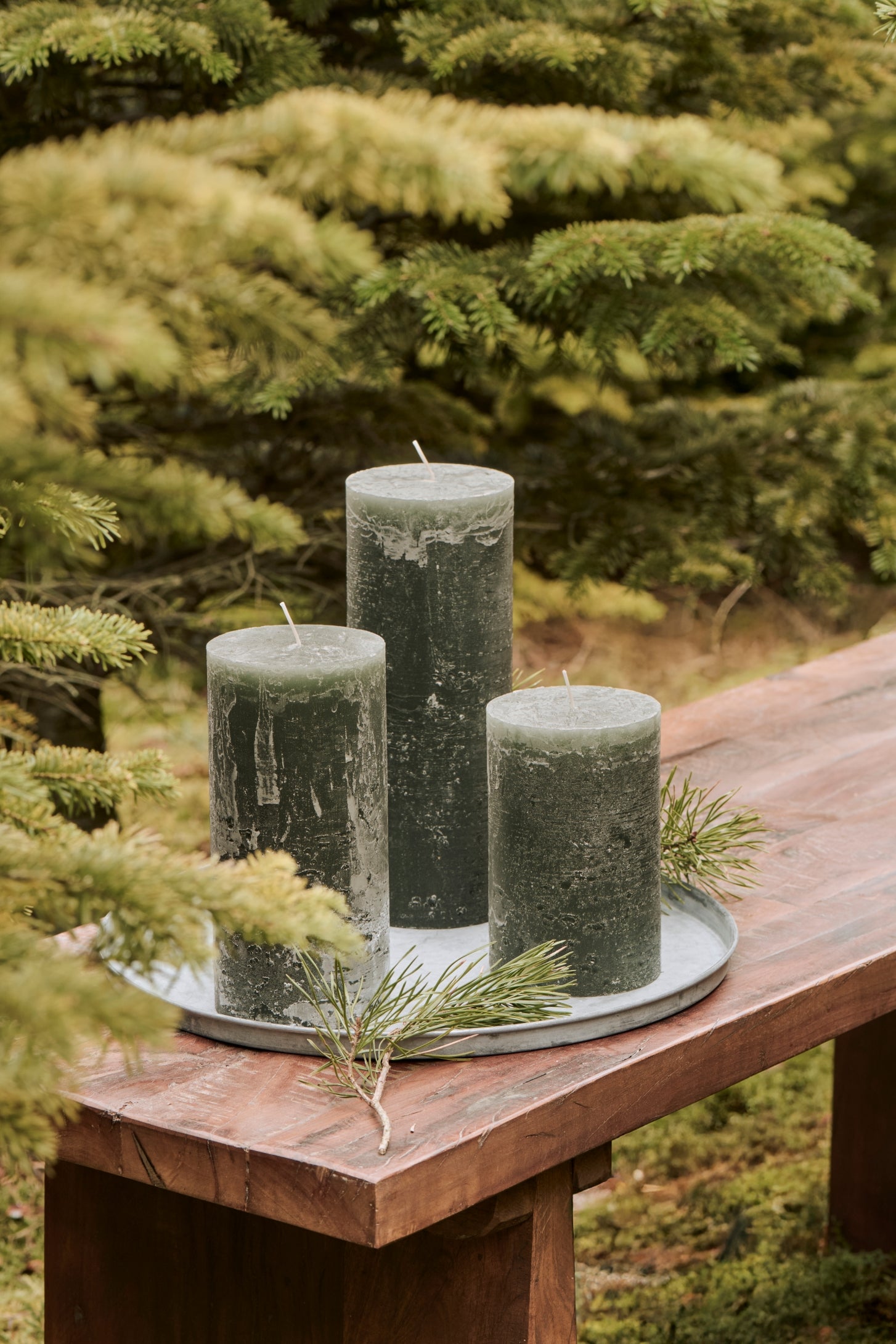 Blockkerze RUSTIKAL | Moosgrün 15 cm