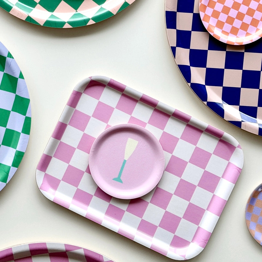 Serviertablett CHECKER Rasberry / Cream | 27 x 20 cm