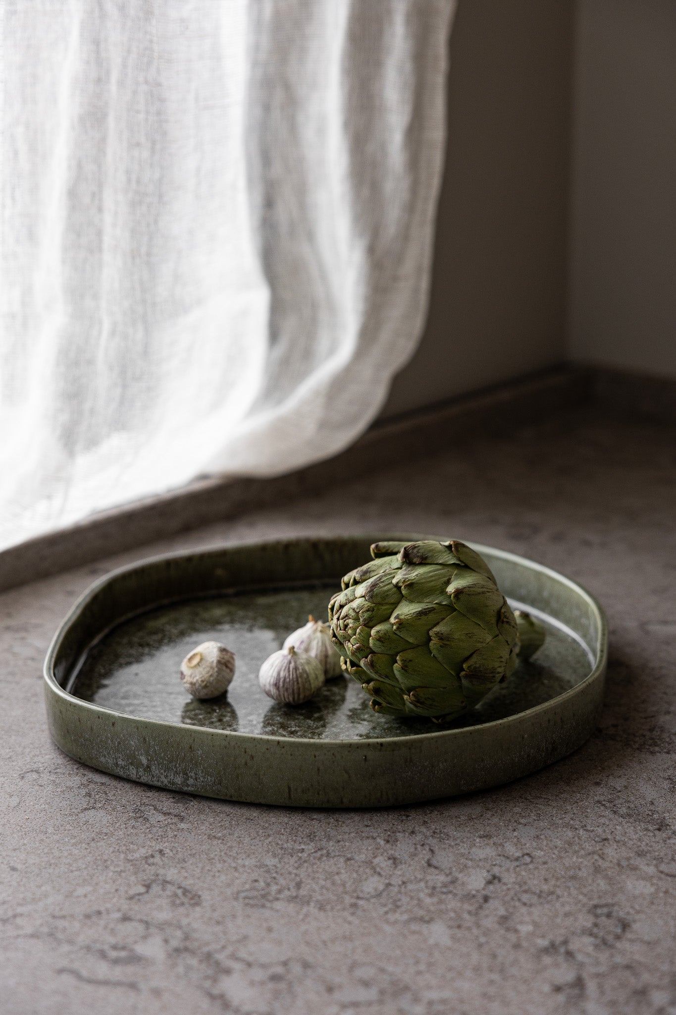 Keramik Tablett EKLIDEN | Grün Ø 31 cm