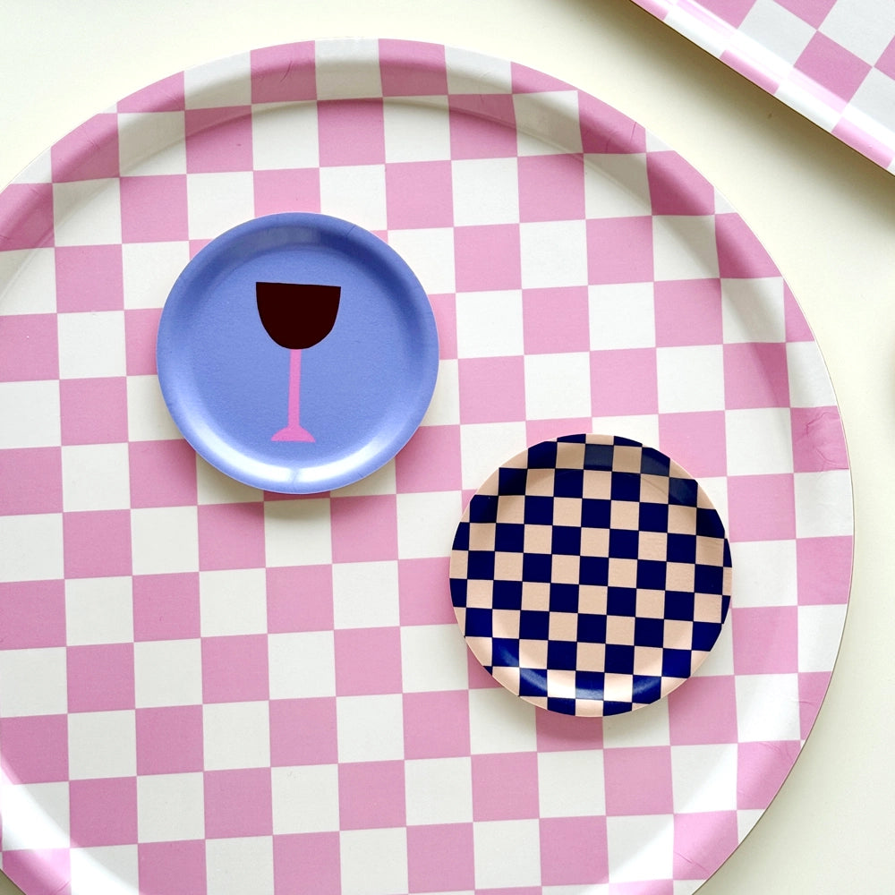 Serviertablett CHECKER Rasberry / Cream | Ø: 38 cm