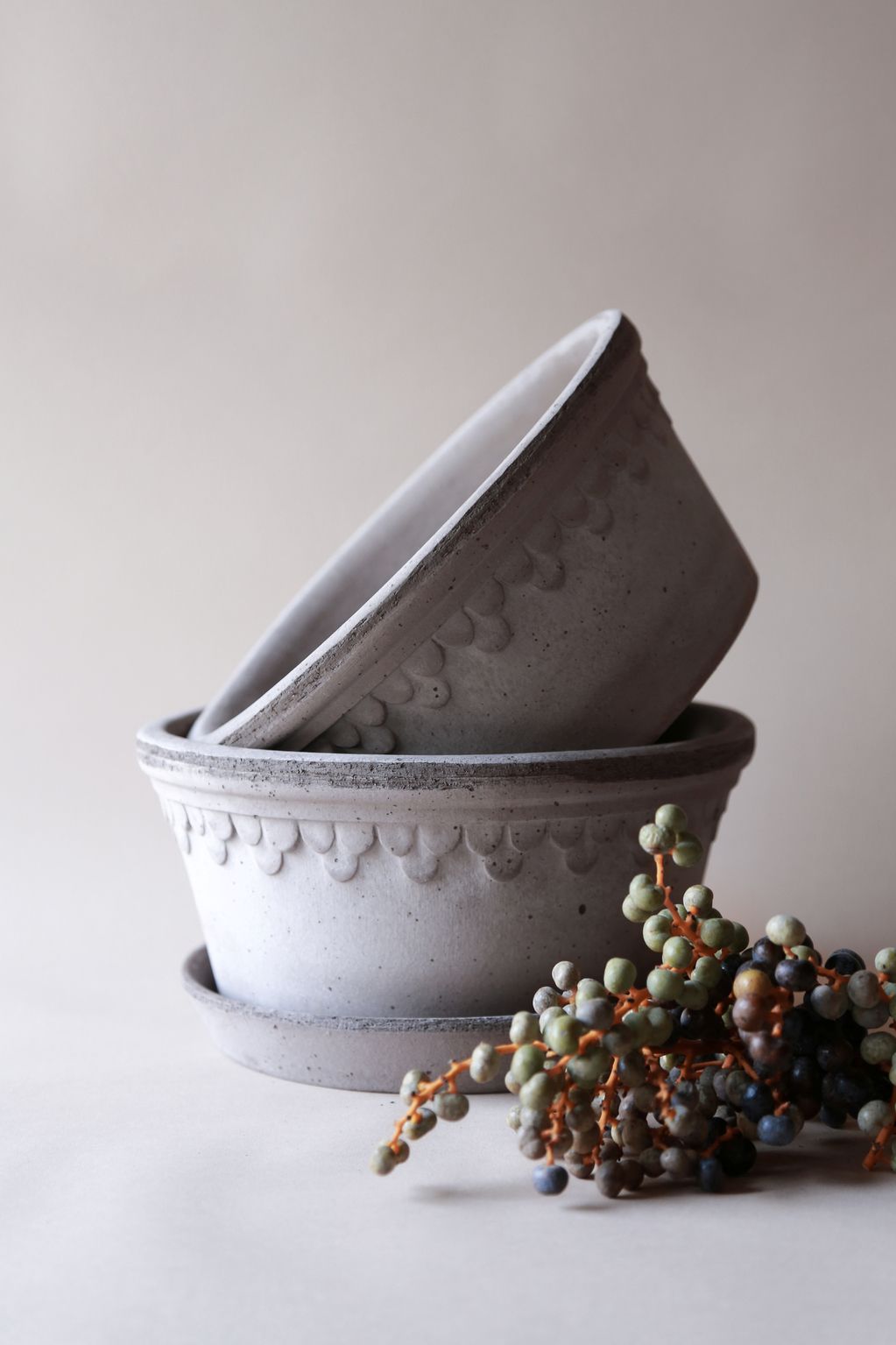 Blumentopf mit Unterteller Københavner | Grau tief Ø: 25 cm