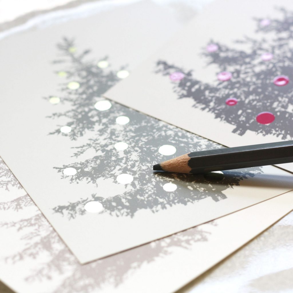 Postkarte TANNE MIT KUGELN | Silber