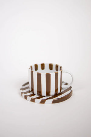 Tasse mit Unterteller MONICA | Dunkelbraun / Weiss