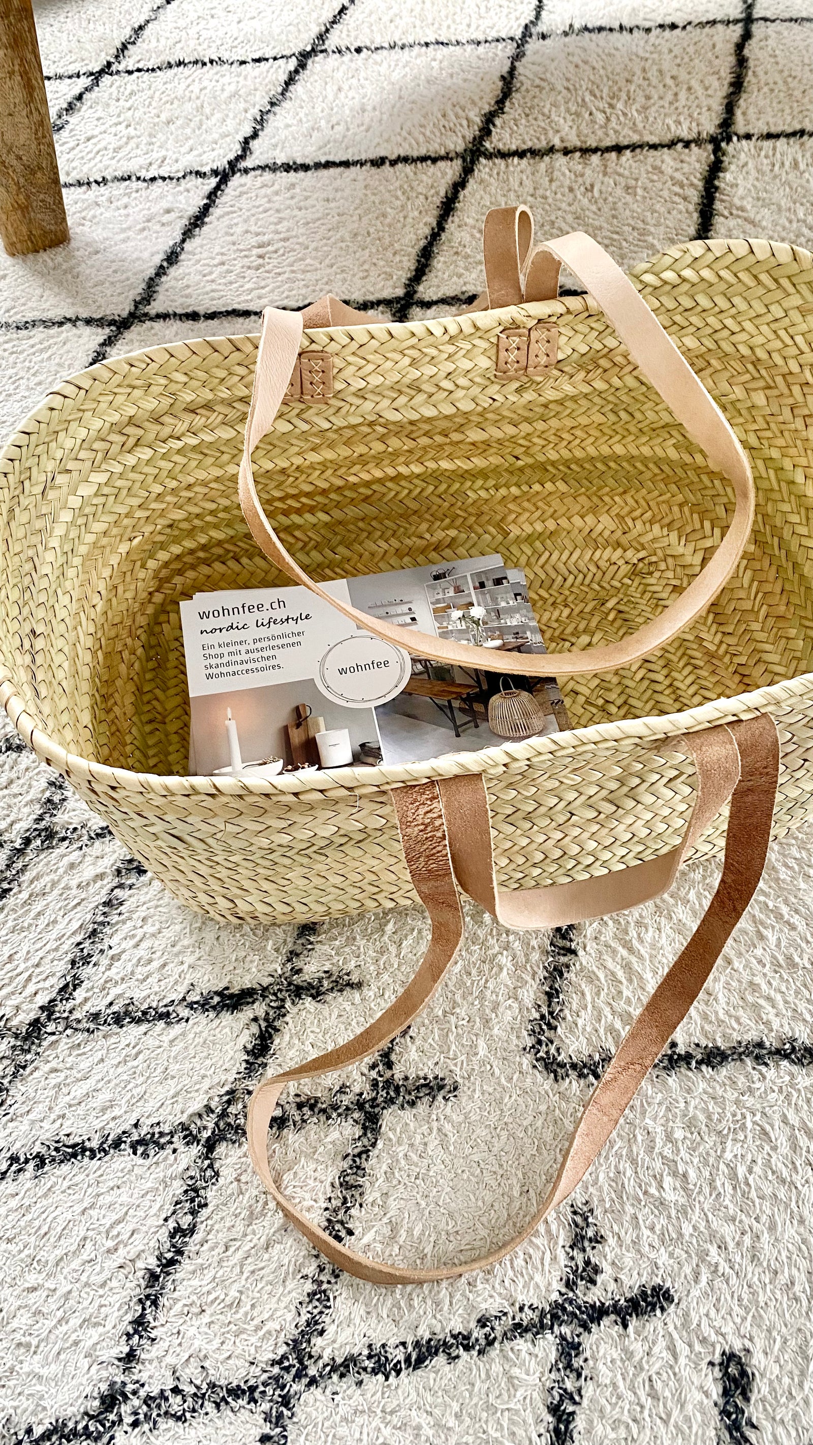 Korbtasche mit doppeltem Lederhenkel | SQUARE