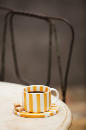 Tasse mit Unterteller MONICA | Gelb / Weiss