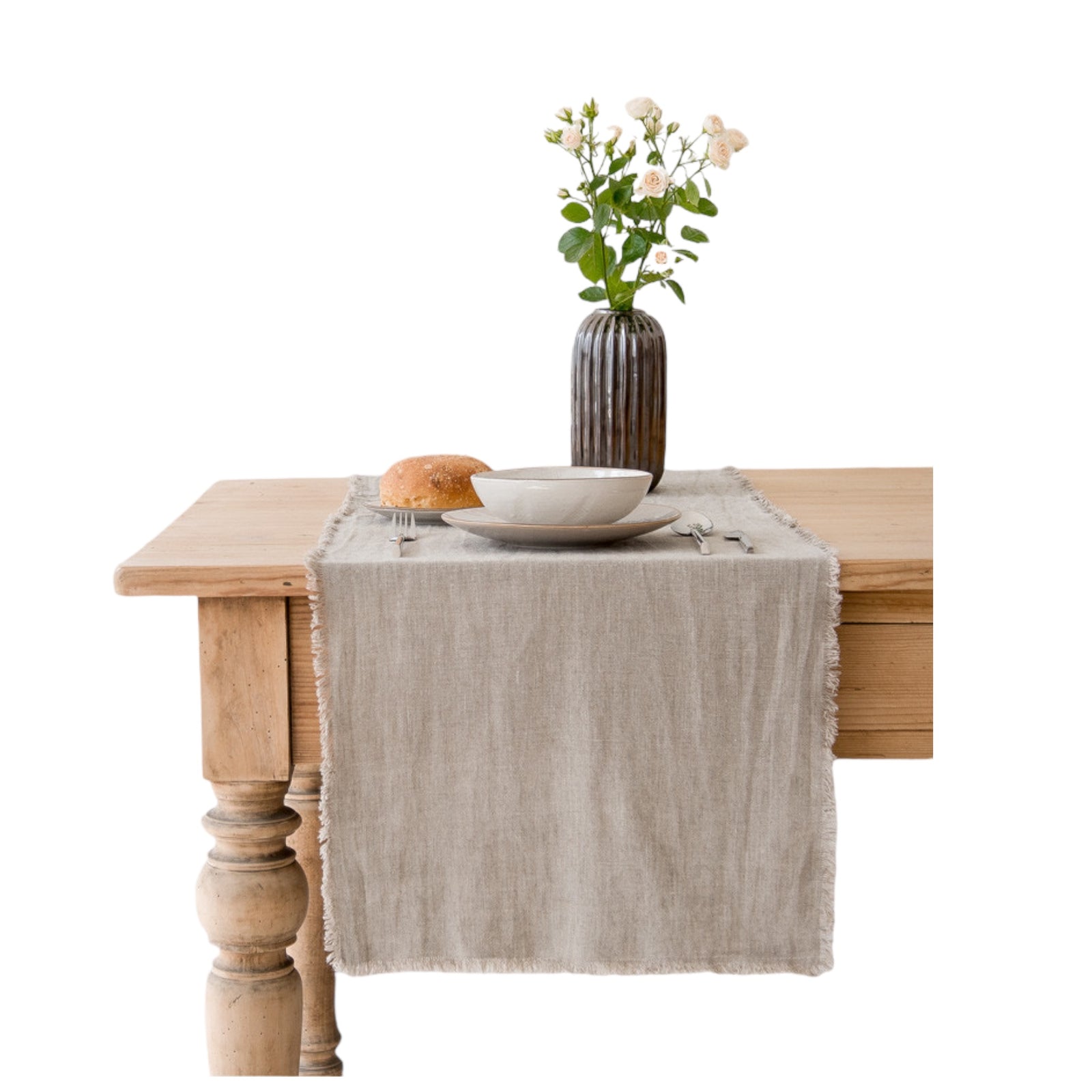 Tischläufer NATURAL | Leinen mit Fransen