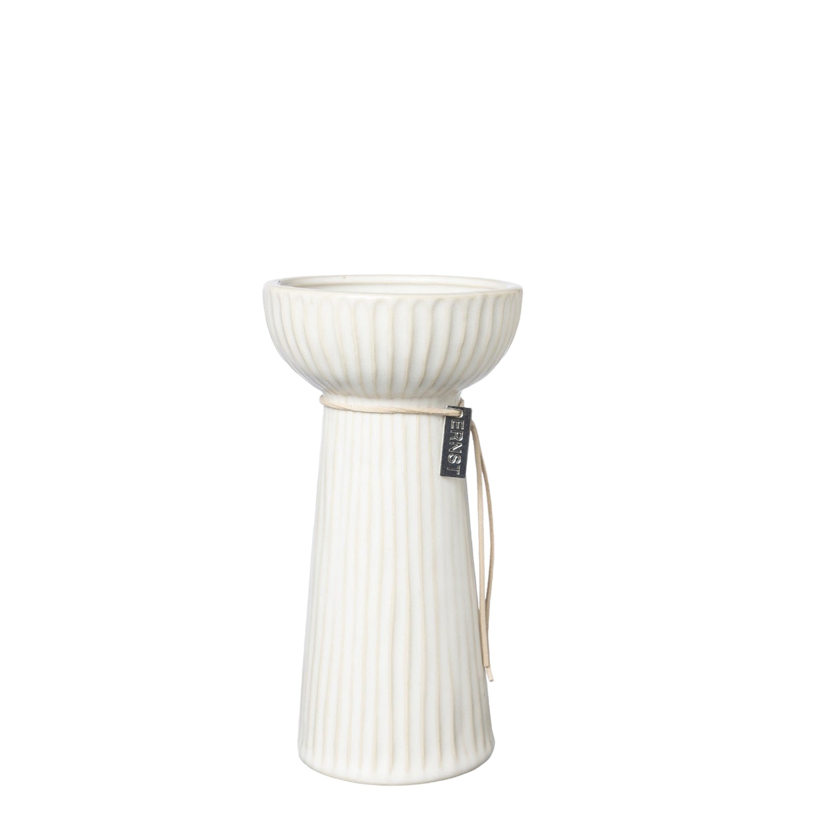 Zwiebelvase / Hyazinthenvase Steingut | Naturweiss gerillt 19 cm