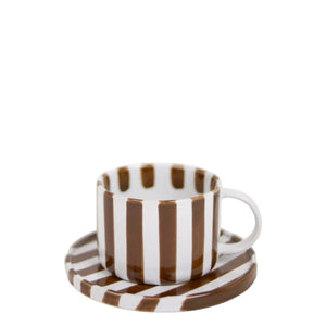 Tasse mit Unterteller MONICA | Dunkelbraun / Weiss