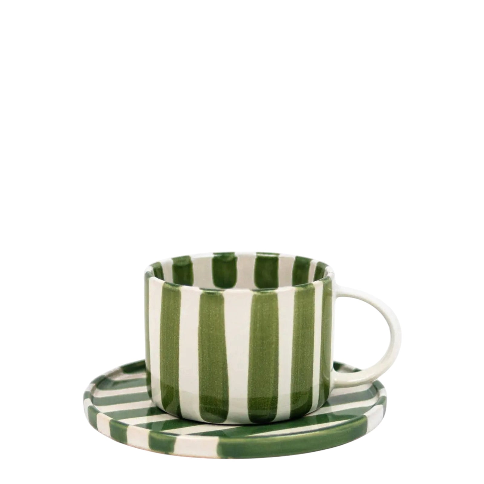 Tasse mit Unterteller MONICA | Grün / Weiss