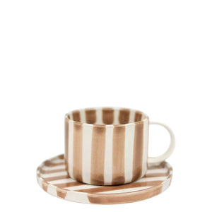 Tasse mit Unterteller MONICA | Beige / Weiss