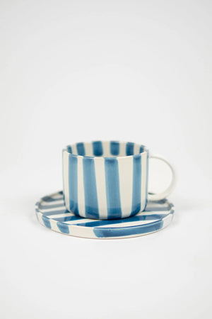 Tasse mit Unterteller MONICA | Blau / Weiss