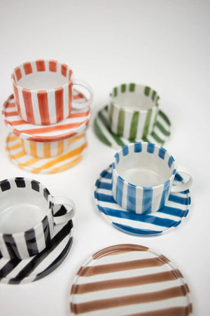 Tasse mit Unterteller MONICA | Blau / Weiss
