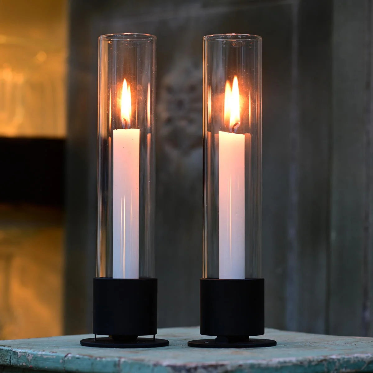 Kerzenhalter mit Glaszylinder | SCHWARZ
