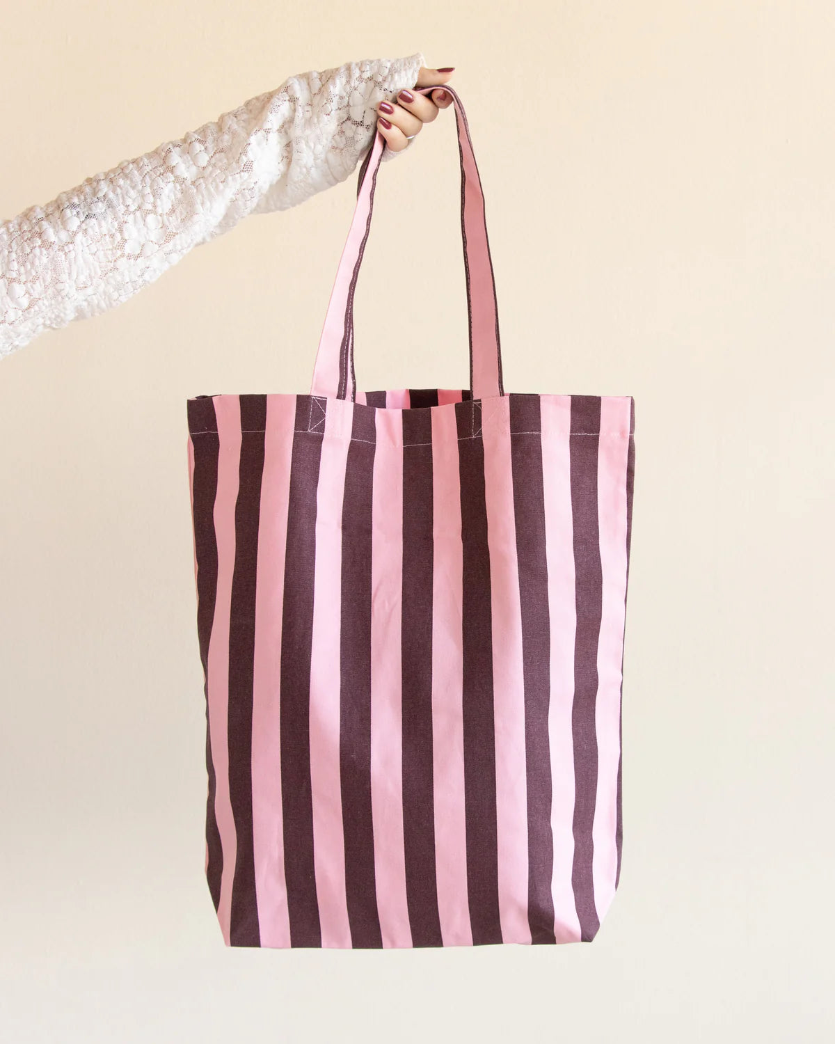 Baumwolltasche STREIFEN | Schokolade - Rosa